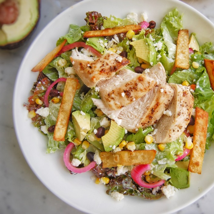 Southwest Chicken Chopped Salad with Jalepano Ranch Dressing | ScrambledandSpiced.com