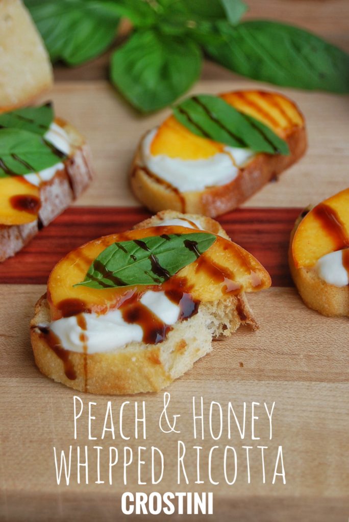 Peach and Honey Whipped Ricotta Crostini | ScrambledandSpiced.com