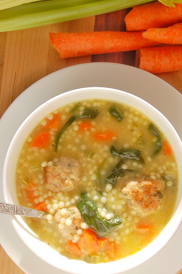 Italian Wedding Soup with Turkey Meatballs Scrambled and