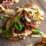 Beef Crostini with Caramelized Onions and Horseradish Aioli | ScrambledandSpiced.com